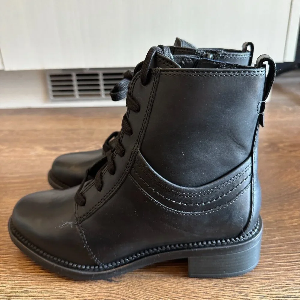 BNIB Clarks Black Maye Combat Leather Boots - Size 6 - Picture 4 of 8